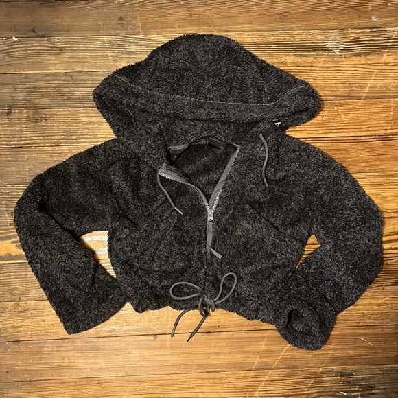 Gymshark XS Cozy Drawstring Zip Up Hoodie Cropped Women’s Dark Grey - Picture 5 of 6